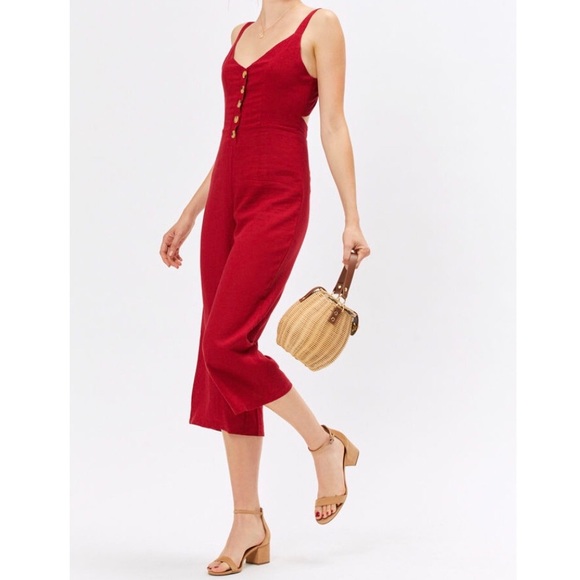 Kendall & Kylie Pants - Kendall & Kylie Red Linen Wide Leg Jumpsuit